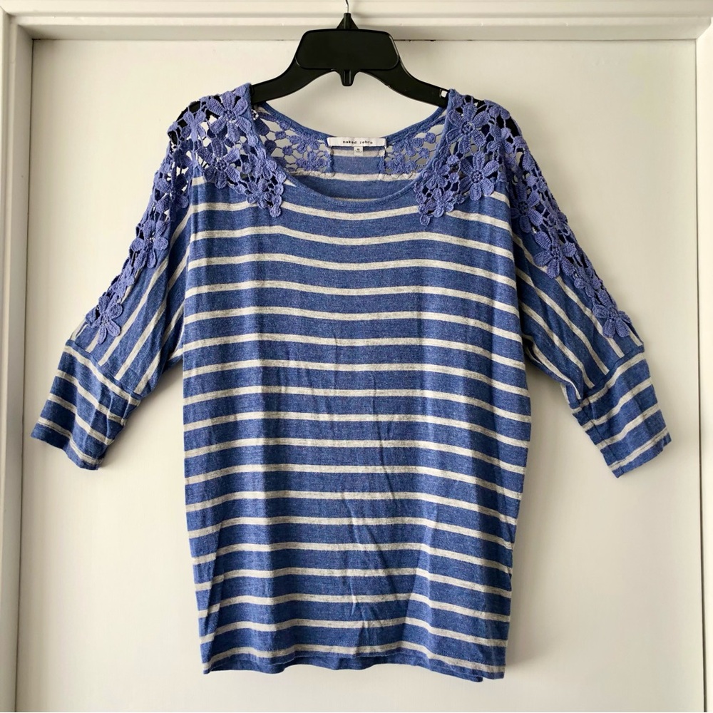 Naked Zebra Blue Striped 3/4 Sleeve Top